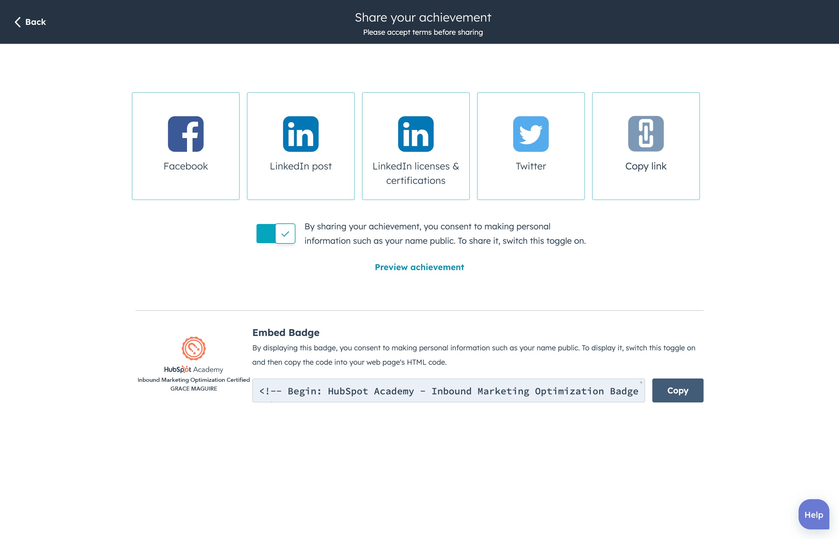 How to share your HubSpot Certification