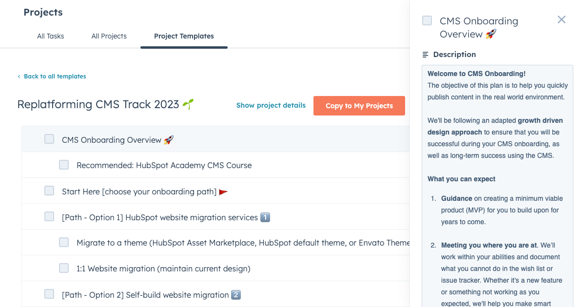 HubSpot Project tasks
