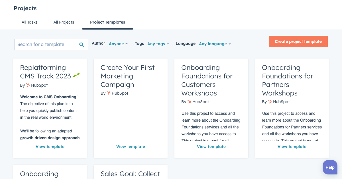 HubSpot Projects created by HubSpot