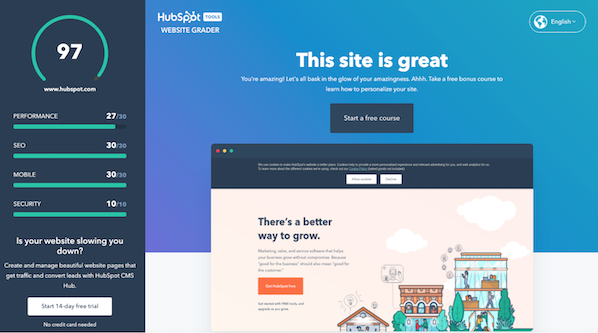 Free Website Grader from Webalite and HubSpot