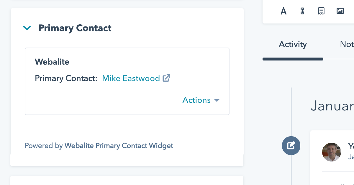Webalite HubSpot Primary Contact CRM Widget