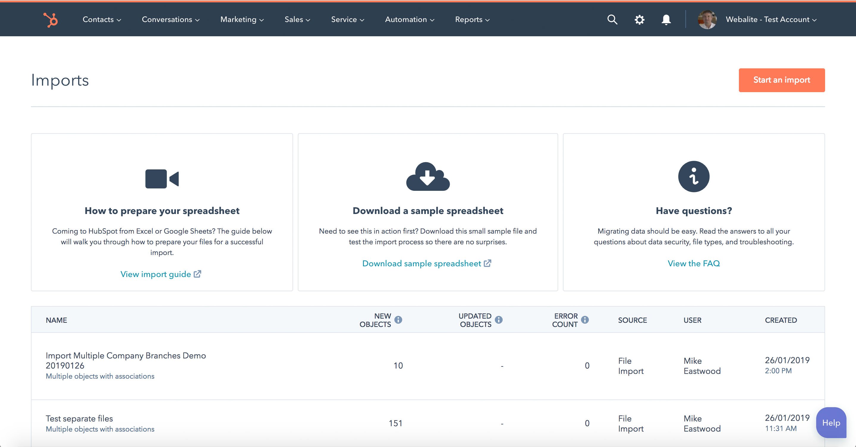 How to import Contacts and Companies with multiple branches into the HubSpot CRM - Step 2