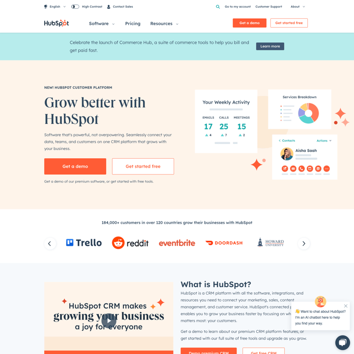 HubSpot Homepage 30 October 2023