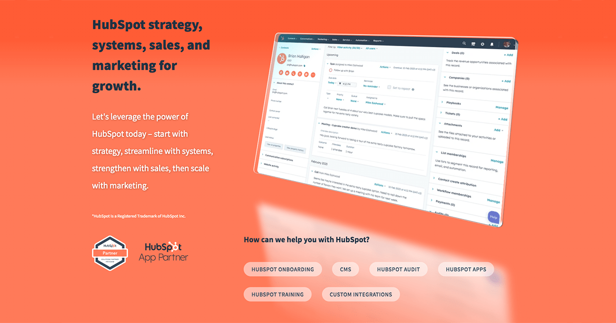 HubSpot Strategy, Systems, Sales and Marketing for growth.
